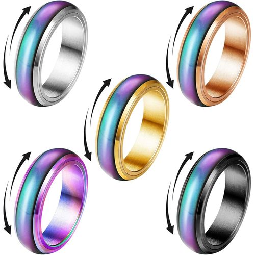 5 Pcs Bague D'humeur Spinner Anneaux Pour Femmes Hommes Filles Enfants Inoxydable Anneaux D'humeur Emotion Anneau Changement De Couleur Fidget Bague Anti Stress Femme.[Y360]
