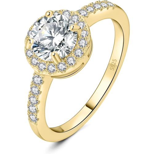 1.55ct Halo Cubic Zirconia Bague Taille Rond Pierre Argent Massif 925 Femme,Plaqué Or Jaune Or Rose Bague Diamant Simulé Fiançailles Mariage Promise Alliance,Ensemble Bijoux Mariee.[Y444]