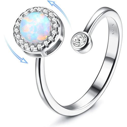 Pierre Naturelle Bague Femme Homme Opale Ajusteur Bague Argent 925 Plaqué Or Moonstone Fidget Bague Ouvert Réglable Spinner Knuckle Promise Mariage Fiançailles Bagues Avec Coffret Cadeau.[Y1065]