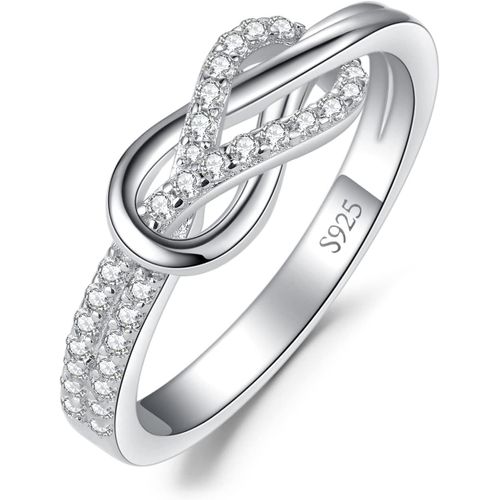 Infini Double Noeud Bague Blanc Cubique Zircon Amour En Argent 925 Massif Pour Femme,Bague Anneau Infinity Love E Pierre Fille,Ensemble Parure De Bijoux Cadeau Anniversaire.[Y455]