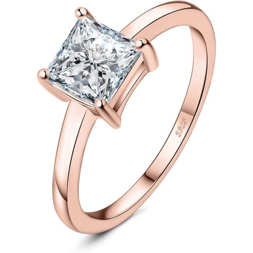 1ct Solitaire Cubic Zirconia Bague Taille Princesse Pierre Argent Massif 925 Femme,Plaqué Or Jaune Or Rose Bague Diamant Simulé Fiançailles Mariage Promise Alliance,Ensemble Bijoux.[Y171]