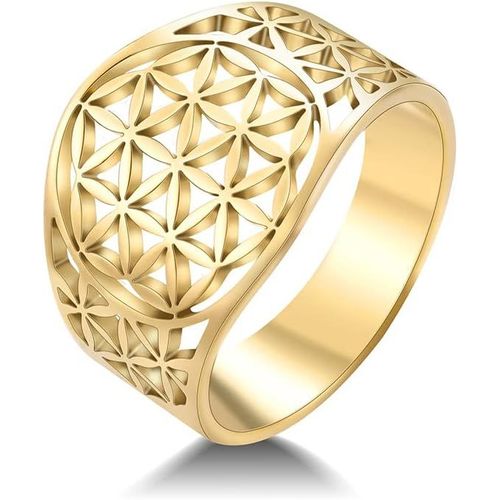 Bague Fleur De Vie Pour Femme Mandala Géométrie Sacrée Tendance Inoxydable Creux Bague De Doigt.[Y708]