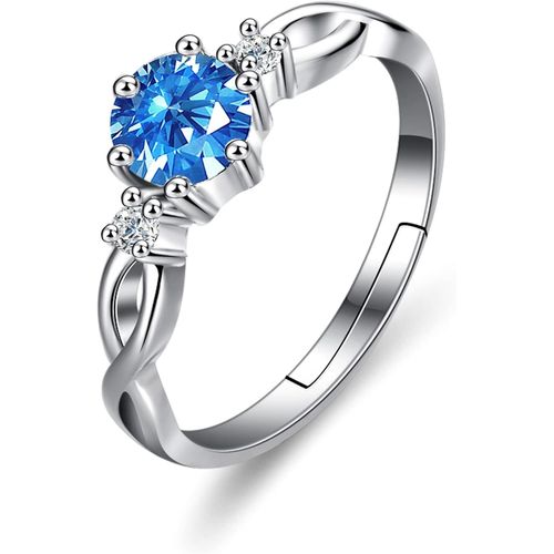 Bague Réglable Anneau Argent Sterling 925 Avec Pierre De Naissance,Bague De Fiançailles Avec 0.7ct De Zircone Cubique,Bijoux Pour Femme Et Fille.[Y683]