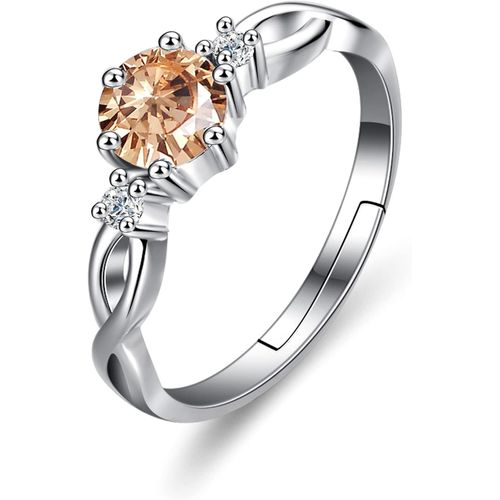 Bague Réglable Anneau Argent Sterling 925 Avec Pierre De Naissance,Bague De Fiançailles Avec 0.7ct De Zircone Cubique,Bijoux Pour Femme Et Fille.[Y684]