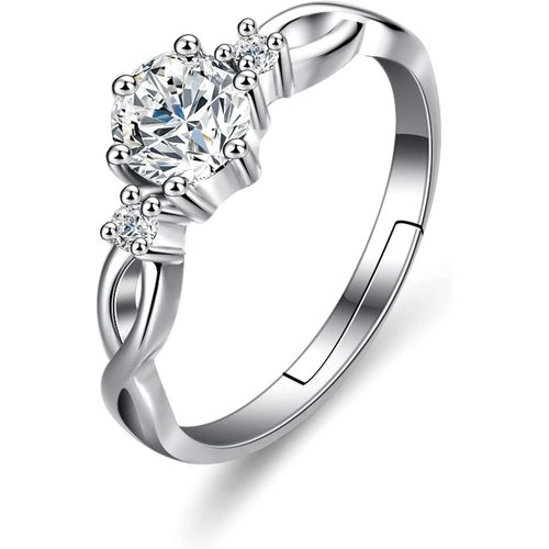 Bague Réglable Anneau Argent Sterling 925 Avec Pierre De Naissance,Bague De Fiançailles Avec 0.7ct De Zircone Cubique,Bijoux Pour Femme Et Fille.[Y685]