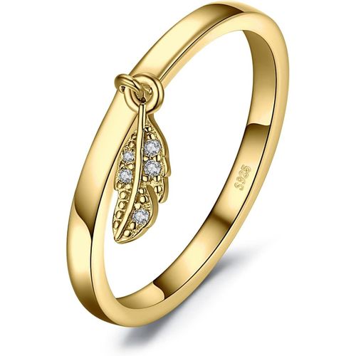 Bague Zircone Cubique Anneau,Bague De Fiançailles Pour Femme,Plumes Breloque Bagues Anniversaire Mariage Promise Alliance,Argent 925 Plaqué Or Jaune Plaqué Or Rose,Bijoux Cadeu.[Y90]