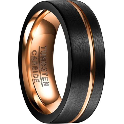 Bague Anneau Homme Noire Et Or-Rose En Carbure Tungstène,Alliance Avec Rainure,8mm/6mm,Mat Pour Mariage Fiançailles.[Y726]
