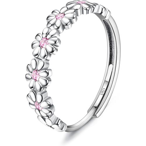Bague Argent 925 Femme Bague Marguerite Jaune/Rose Zircon Cubique Anneau Ouvert Ajustable Bague Fine Bague Statement Bague De Doigt Bague En Argent Bague De Pouce Pour Femme Fille.[Y212]
