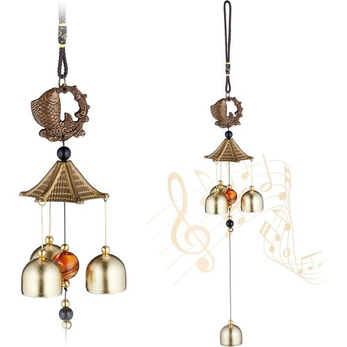 Carillon à de 2,déco Feng Shui,Suspendre,pour intérieur et extérieur,doré et Noir.[P420]