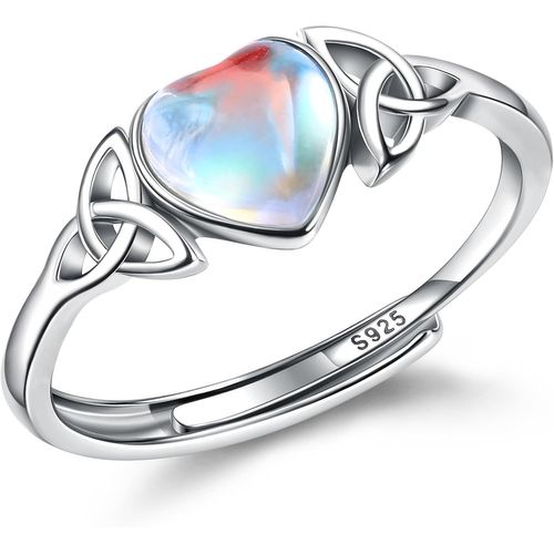 Bague Femme Argent 925 Pierre De Lune Bague Femme Ouverte Plaquée Blanche 18 Carats Bague De Pouce Réglable Bague Ovale/Ronde/Coeur Brillante Bague Argent Pour Femme.[Y532]