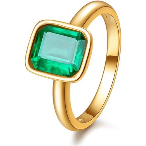 Solitaire Bague De Fiançailles Avec Pierres Précieuses Coupe Émeraude Cz [6 Couleurs Disponibles] En Plaqué Or Jaune,Célébrité Inspirée Par Angelina Jolie.[Y1022]