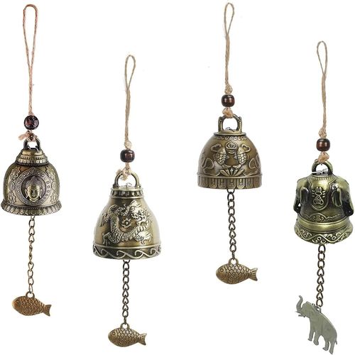 4 Pièces Bénédictions des Carillons Feng Shui,Cloche Dragon Feng Shui,Métal Carillons Éoliens Vintage,Feng Shui Cloche Bénédiction,Chinoise Traditionnelle Carillon à Vent,pour Jardin Intérieu.[P125]