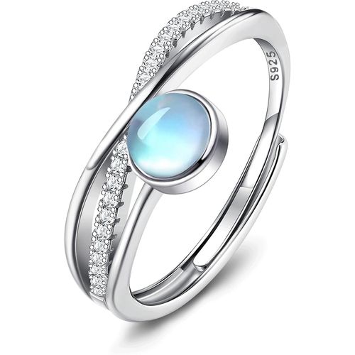 Bague Argent Sterling 925 Pierre De Lune Pour Femme Fille Brillante 5a+ Zircon Croisée Bague Ronde Pierre De Lune Bague Réglable Bague Bijoux.[Y240]
