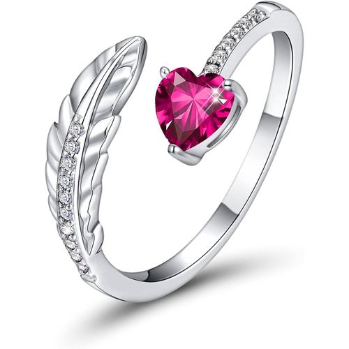 Bague De Femme Avec Plume Et Pierre De Naissance,Bague De Fiançailles Reglable En Argent Sterling 925 Pour Femme Et Fille Bague Cadeau Taille 6-12.[Y1037]