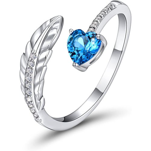 Bague De Femme Avec Plume Et Pierre De Naissance,Bague De Fiançailles Reglable En Argent Sterling 925 Pour Femme Et Fille Bague Cadeau Taille 6-12.[Y1039]