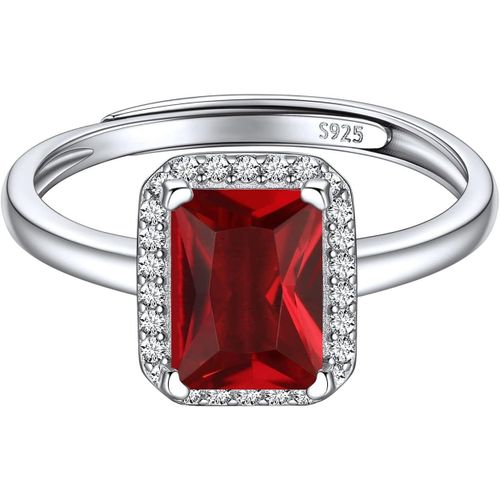 Bague Argent Pierre Carré Reglable Anneau Fiançailles Ajustable Avec Pierre De Naissance Cristaux Bijoux Cadeaux Valentin Anniversaire Pour Femme Maman Enfant Fille.[Y143]