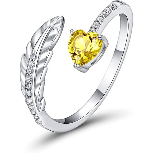 Bague De Femme Avec Plume Et Pierre De Naissance,Bague De Fiançailles Reglable En Argent Sterling 925 Pour Femme Et Fille Bague Cadeau Taille 6-12.[Y1038]
