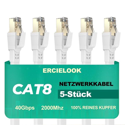 Cat 8 Câble Ethernet 1m 5 Pièces - Câble Réseau 40Gbps 2000MHz Plat STP RJ45 LAN Câble Compatible avec Routeur Modem Switch.[T538]
