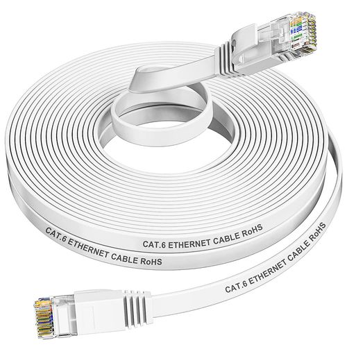 Câble Ethernet 10m, Cat 6 Cable RJ45 10m Plat Câble de Réseau Haute Vitesse Cable Internet 10m, âme en Cuivre Pur Cable LAN 10 Mètres Haut Débit Gigabit Câble Patch Blanc pour Routeur Modem .[T869]