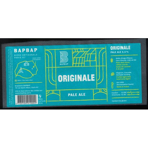France Etiquette Bière Beer Label Brasserie Bapbap Paris Xième Originale Pale Ale