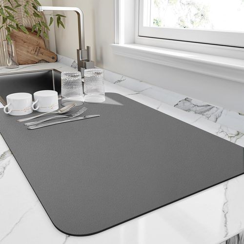 Tapis Égouttoir À Vaisselle Pour Comptoir De Cuisine 40,6 X 50,8 Cm, Résistant À La Chaleur Avec Revers En Caoutchouc Antidérapant, Cache Les Taches, Tapis D'égouttoir Super Absorbant, Facil.[F644]