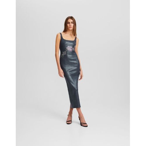  Robe Midi Bretelles Décontractée Strass Brillants Femme L Bleu