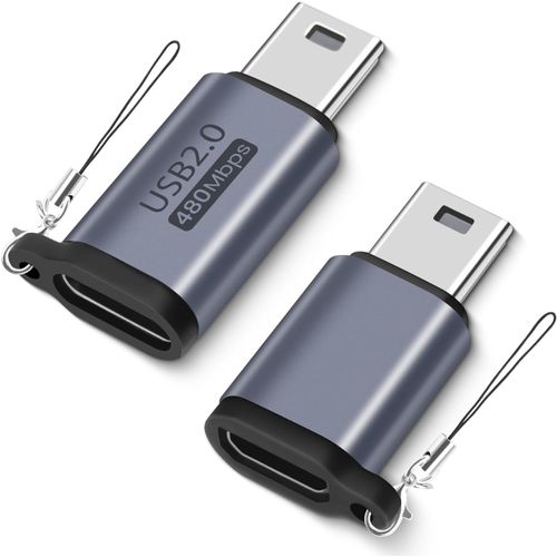 Adaptateur USB C vers Mini USB/Adaptateur Micro USB vers Mini USB 2pcs avec Dragonne, Mini Adaptateur USB pour Lecteur MP3, Appareils Photo Numériques, GPS et Plus Encore.[F1086]
