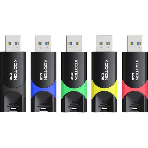 Cle USB 3.0 32 Go Lot de 5, Clé USB 32Go 3.0 Pousser Tirer Clef USB 3.0 Flash Drive Stockage Unique Mémoire Stick avec indicateur LED pour Stockage de données.[F302]