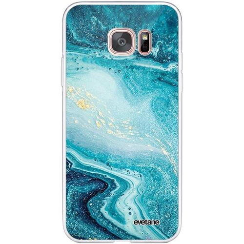 Coque Silicone Compatible Samsung Galaxy S7 Edge - Protection Intégrale 360, Fine Et Transparente - Coque Avant & Arrière - Haute Résistance - Bleu Nacré Marbre.[T997]