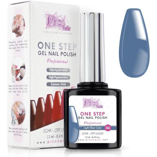 Vernis Semi Permanent Uv/Led One Step 12 Ml - Gris Bleu Clair - Effet Ongles Foncés Mais Très Brillants Avec Ou Sans Base Et Top Coat 