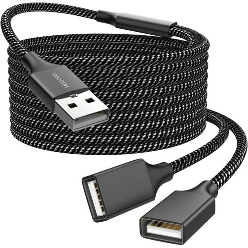 Câble de rallonge USB,Câble de rallonge USB A mâle vers 2 femelles Câble de rallonge USB durable tressé en nylon Transfert de données rapide Compatible avec l'imprimante, le clavier USB, la .[F822]