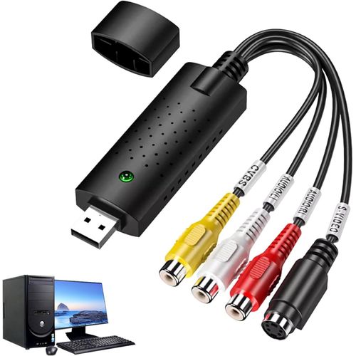 Convertisseur Vidéo Numérique, Audio Video Grabber, Adaptateur de Capture Vidéo RCA vers USB, Conversion de VHS, VCR, Hi8, Mini DV en Numérique, Compatible PC, Télévision, Lecteur Cassette, .[T140]