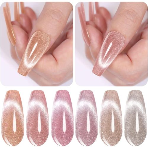 Lot De 6 Vernis Semi Permanent Magnétique,9d Holographique Pailleté Cat Eye Vernis Gel Uv Soak Off Effet Oeil De Chat Wide Magnetic Brillant Scintillant Nail Art 8m 