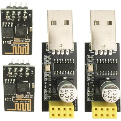 Module émetteur-récepteur sans Fil WiFi série ESP8266 ESP-01 avec Adaptateur USB vers ESP8266 pour Arduino Raspberry Pi (2 pièces ESP-01 + 2 pièces USB).[F241]