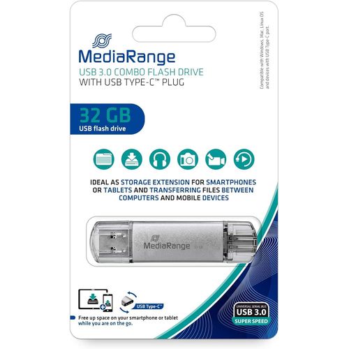 MR936 Clé USB 32GB Argent Combo Flash Drive USB 3.1 + Typ C.[F819]