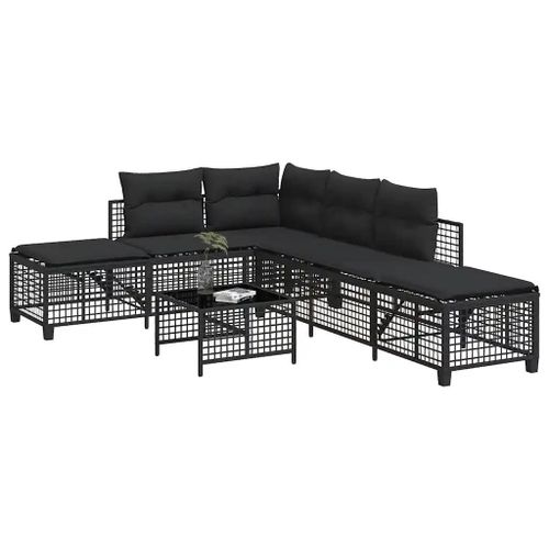Salon De Jardin D'angle 3 Pcs Avec Coussins Noir Résine Tressée