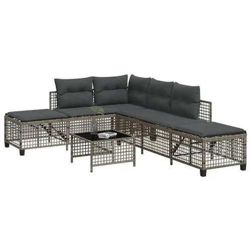 Salon De Jardin D'angle Avec Coussins 3 Pcs Gris Résine Tressée