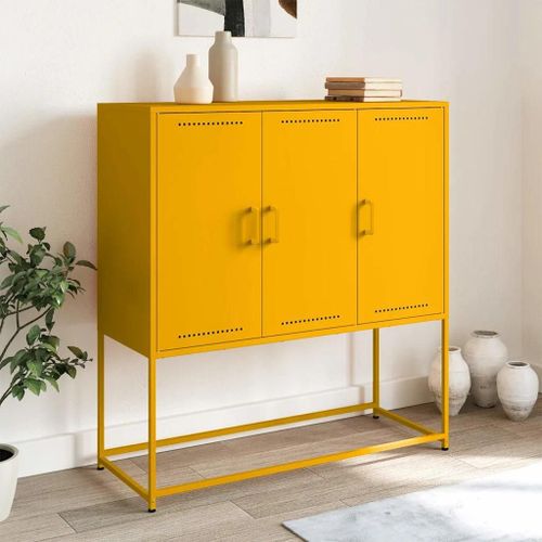Buffet Haut Jaune Moutarde 100,5x39x107 Cm Acier