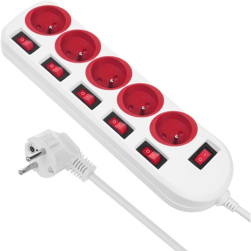 MCE204 R/W Bloc multiprises Rallonge à 5 Prises avec Interrupteurs 250 V AC/10 A 1,5 m.[Y123]