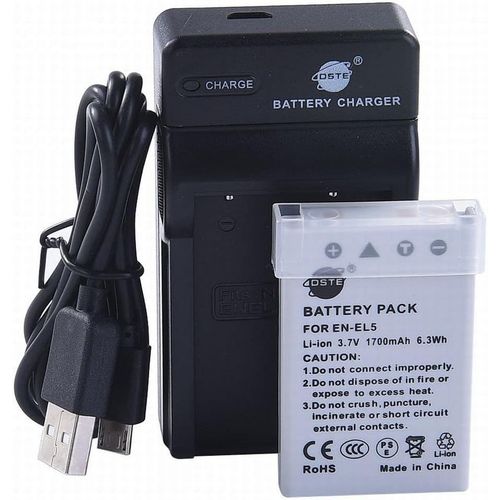 en-EL5 Li-ION Batterie et Chargeur USB Costume Compatible pour Nikon Coolpix P510 P520 P530 P5100 P6000 S10 P3 P4 P80 P90 P100 P500.[X37]