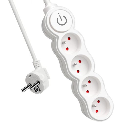 Bloc Multiprises 4 Prises avec Interrupteur,Rallonge 1,5 m 250 V avec sécurité Enfant,Blanc.[Y195]