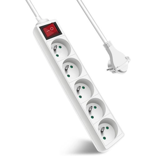 Multiprise 5 Prises avec Interrupteur Fiche Plate,Bloc 5 Prises,Rallonge 1.5m 230 V avec sécurité Enfant,Blanc.[Y172]