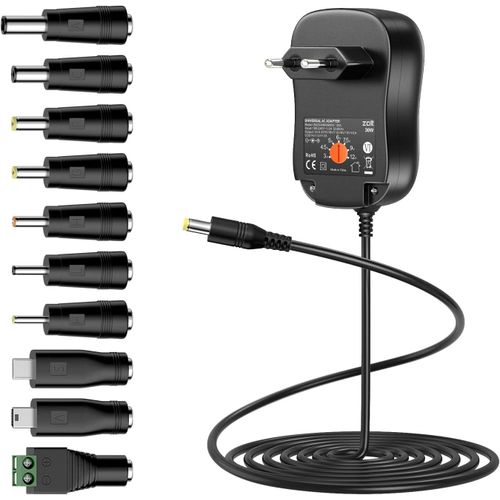 Adaptateur Secteur Universel 3V 4.5V 5V 6V 7.5V 9V 12V 1A 2A,AC vers DC Adaptateur Multi-Tension avec Port USB 5V 2A et 10 Connecteurs DC pour Appareils électroniques 3-12V,2000mA Max