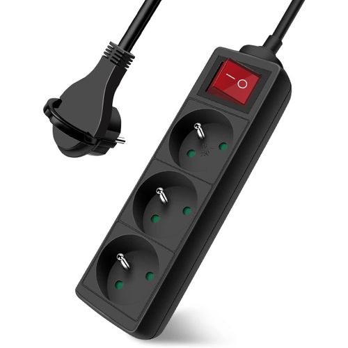 Multiprise 3 Prises avec Interrupteur Fiche Plate,Bloc 3 Prises,Rallonge 3m 230 V avec sécurité Enfant,Noir.[Y263]