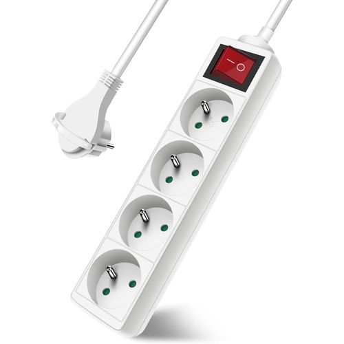Multiprise 4 Prises avec Interrupteur Fiche Plate,Bloc 3 Prises,Rallonge 3m 230 V avec sécurité Enfant,Blanc.[Y260]