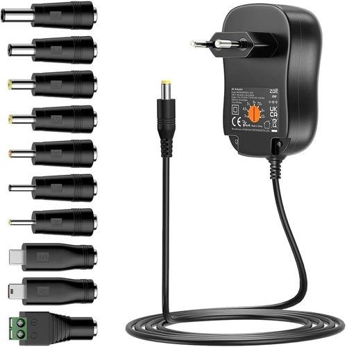 30W Adaptateur Secteur Universel AC à DC 3V 4.5V 5V 6V 7.5V 9V 12V 1A 2A Alimentation,Adaptateur Multi-Tension avec Port USB 5V 2A et 10 Fiches CC pour l'électronique Domestique,2000mA Max
