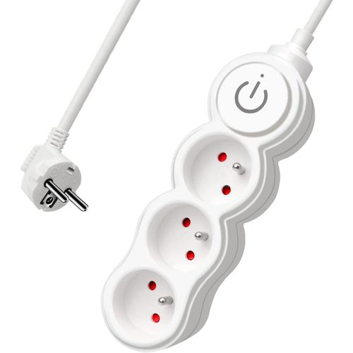 Bloc Multiprises 3 Prises avec Interrupteur,Rallonge 3 m 250 V avec sécurité Enfant,Blanc.[Y285]
