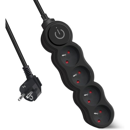 Bloc Multiprises 4 Prises avec Interrupteur,Rallonge 3 m 250 V avec sécurité Enfant,Noir.[Y290]