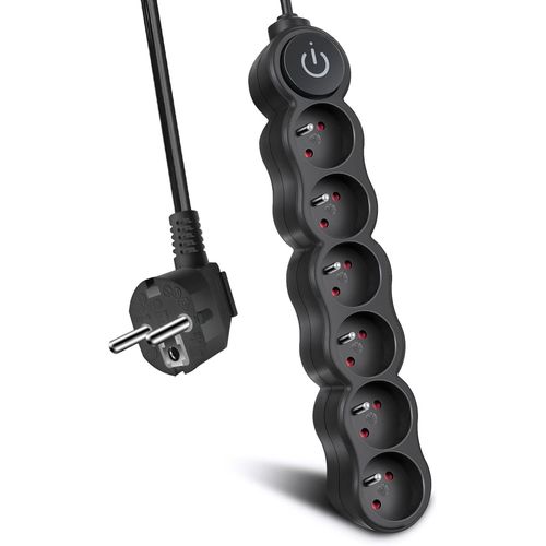 Bloc Multiprises 6 Prises avec Interrupteur,Rallonge 3 m 250 V avec sécurité Enfant,Noir.[Y292]