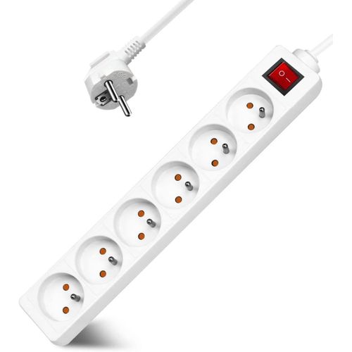 Multiprise 6 Prises 16A 2P + T avec Interrupteur,Bloc 6 Prises,Rallonge 3M 230 V avec sécurité Enfant,Blanc.[Y324]